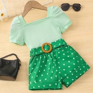 Toddler Girl Puff Sleeve and Matching Belted Shorts